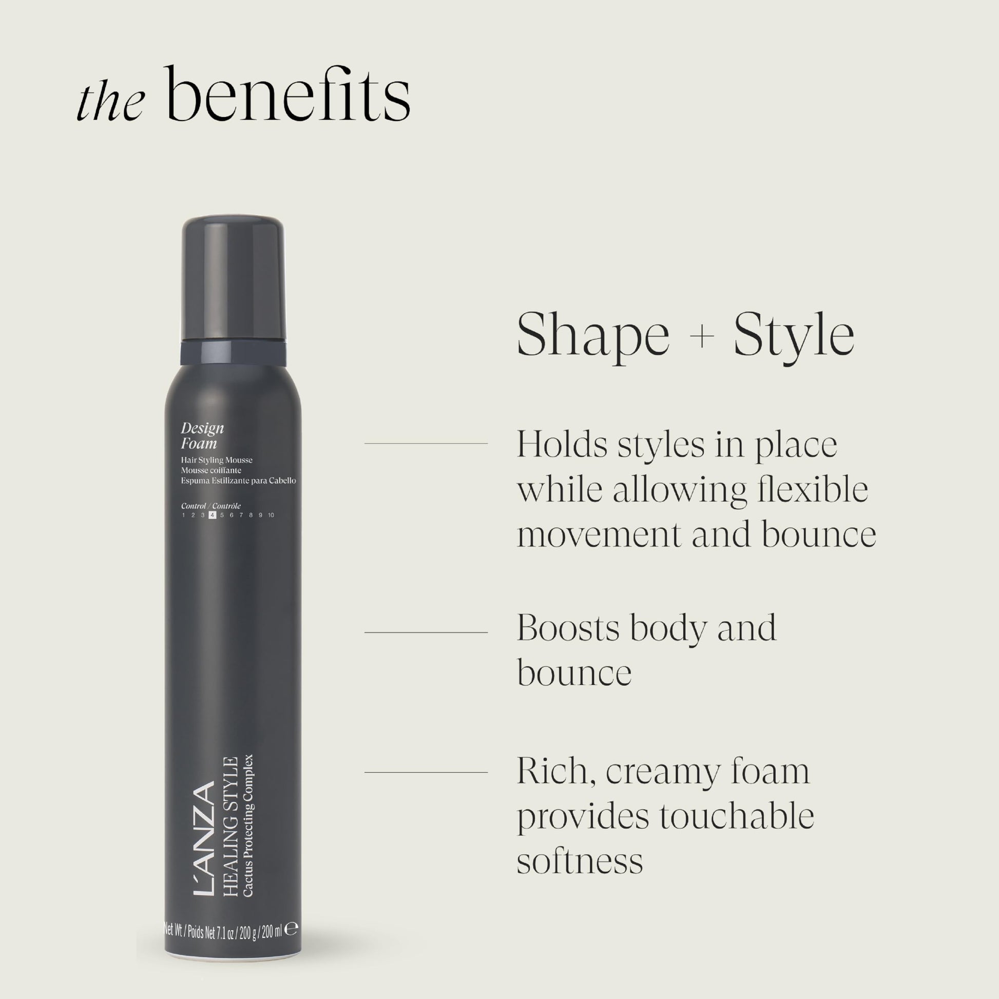 Lightweight hair volumizer mousse with keratin cactus complex for thermal protection