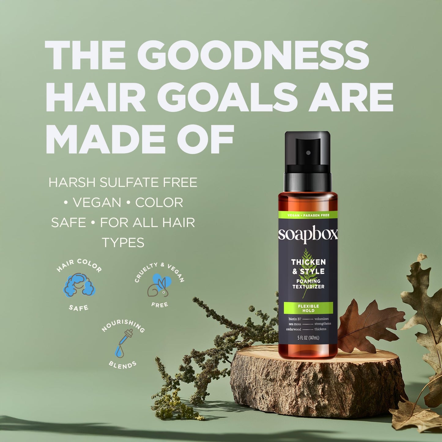 Soapbox hair care texturizer providing flexible hold and natural finish