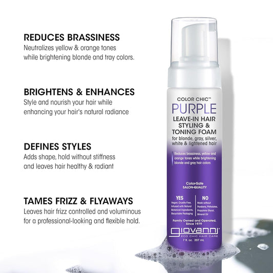 Giovanni brassiness reducing purple mousse for blonde and gray hair care
