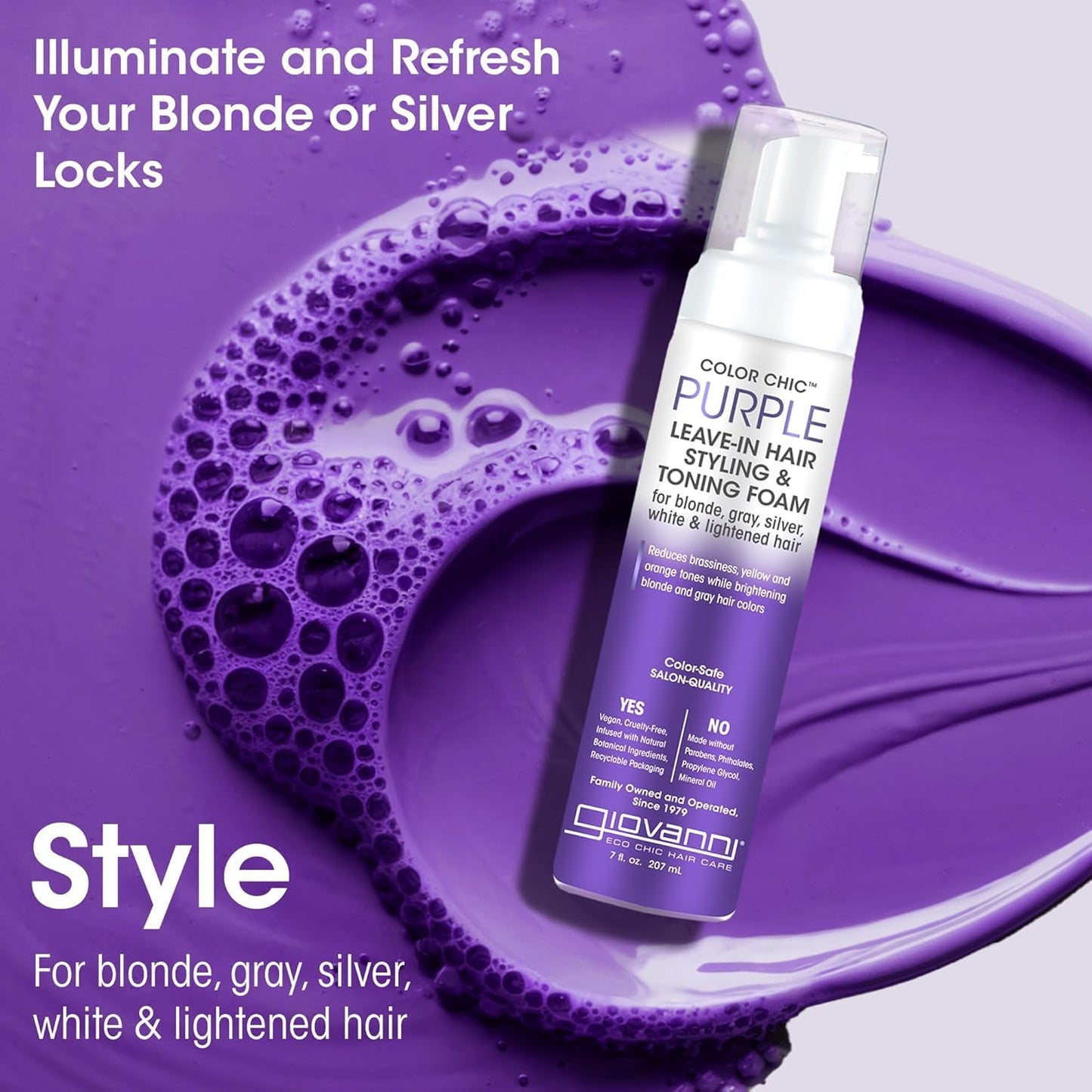 Back label text of Giovanni Eco Chic color protection hair styling foam
