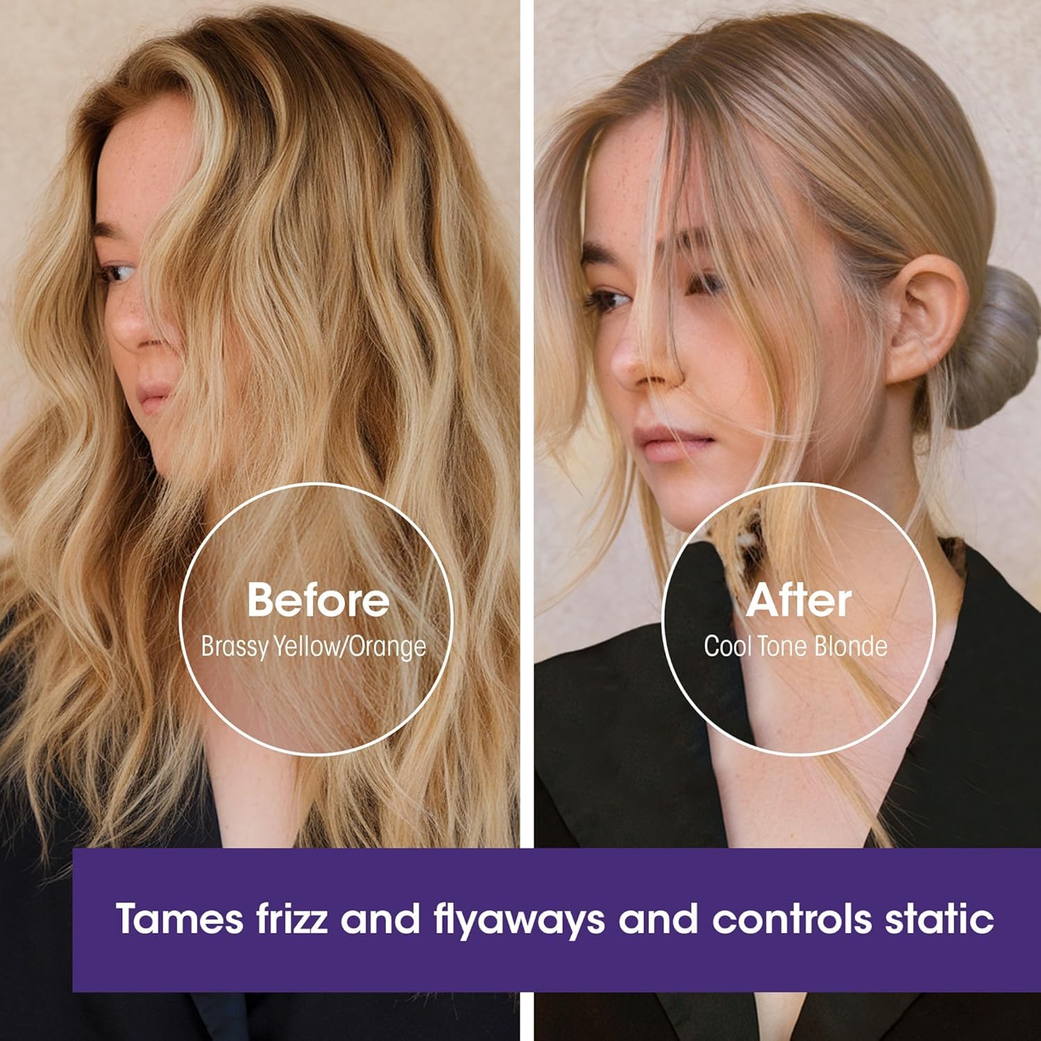 Lightweight purple toning foam dispensed on a hand for application