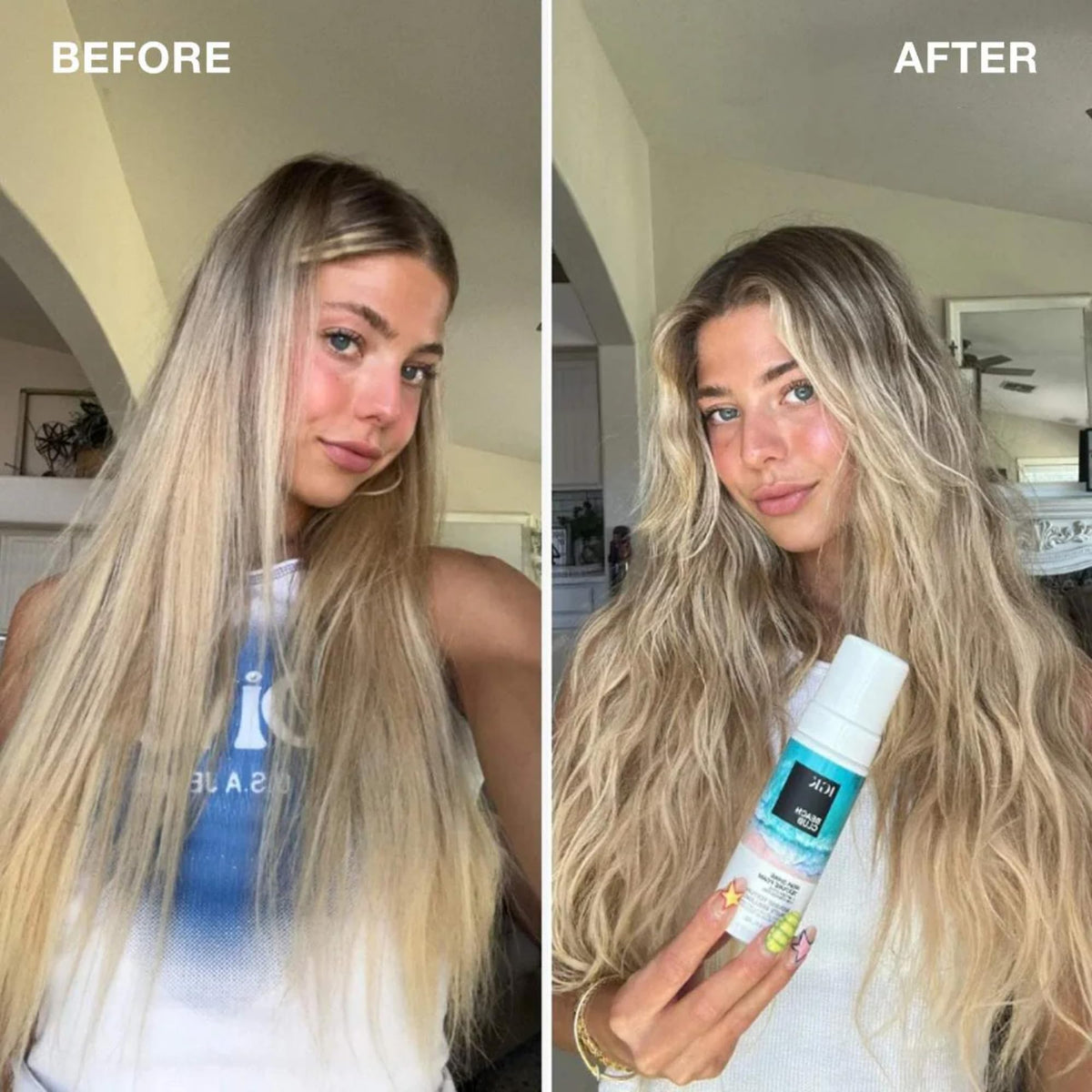 IGK Beach Club salt free texturizing foam for creating soft non crunchy beach waves