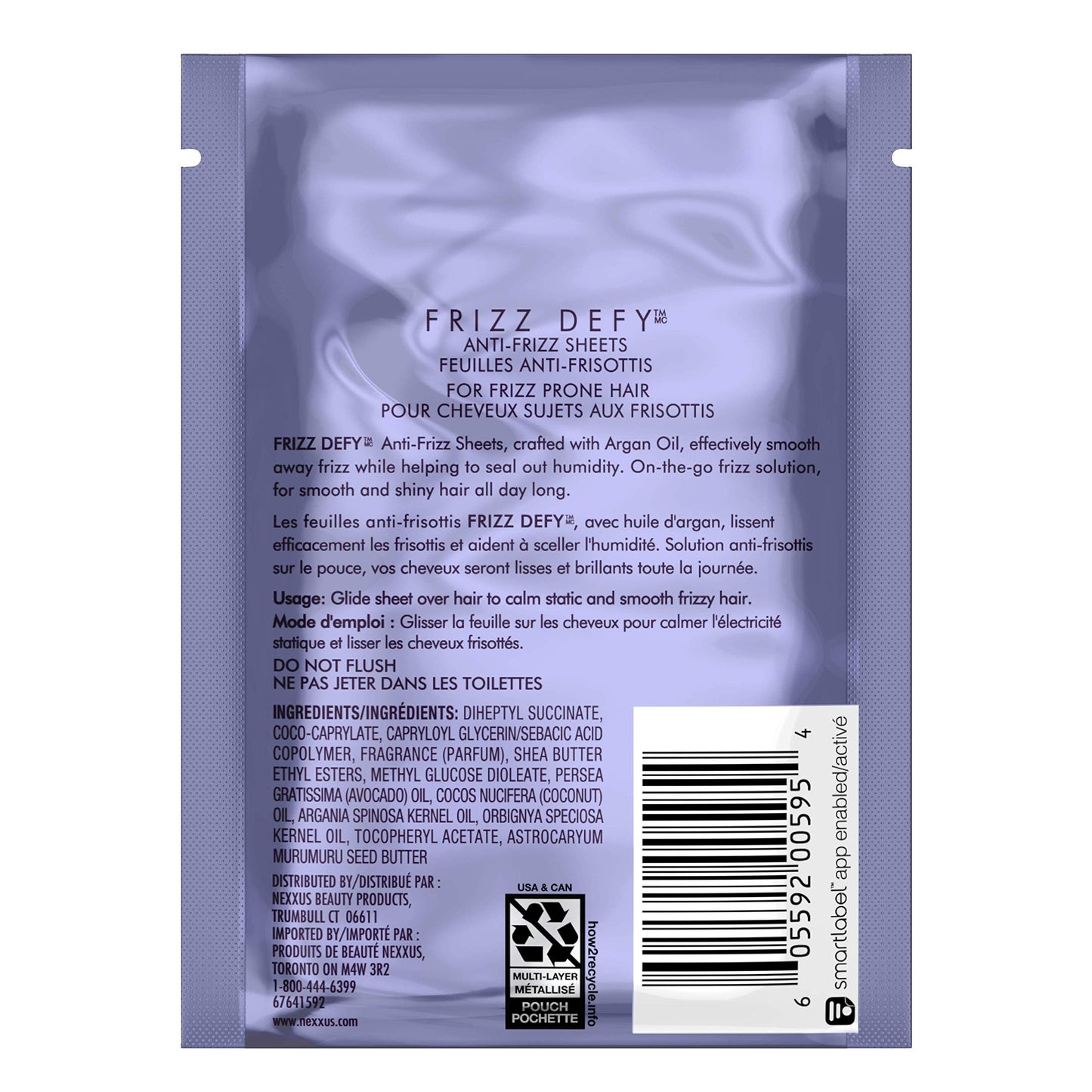 Nexxus anti frizz sheets infused with argan oil for smoothing flyaways