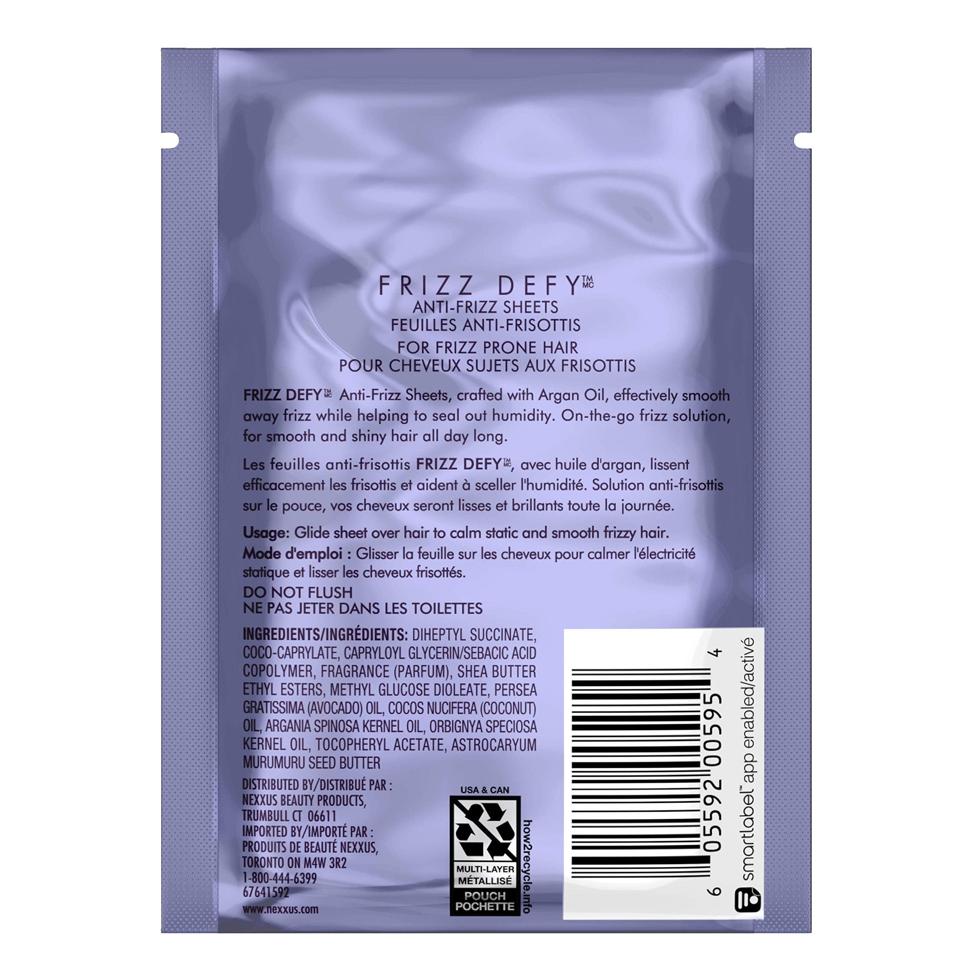 Nexxus anti frizz sheets infused with argan oil for smoothing flyaways