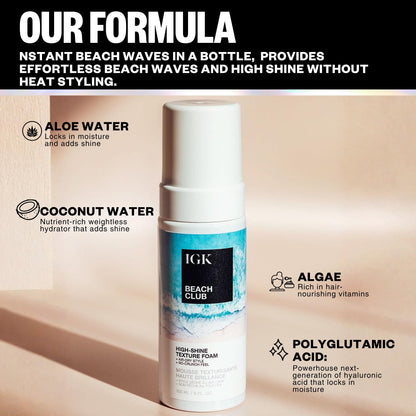 IGK Beach Club premium salon quality texture foam for wavy curly and straight hair types
