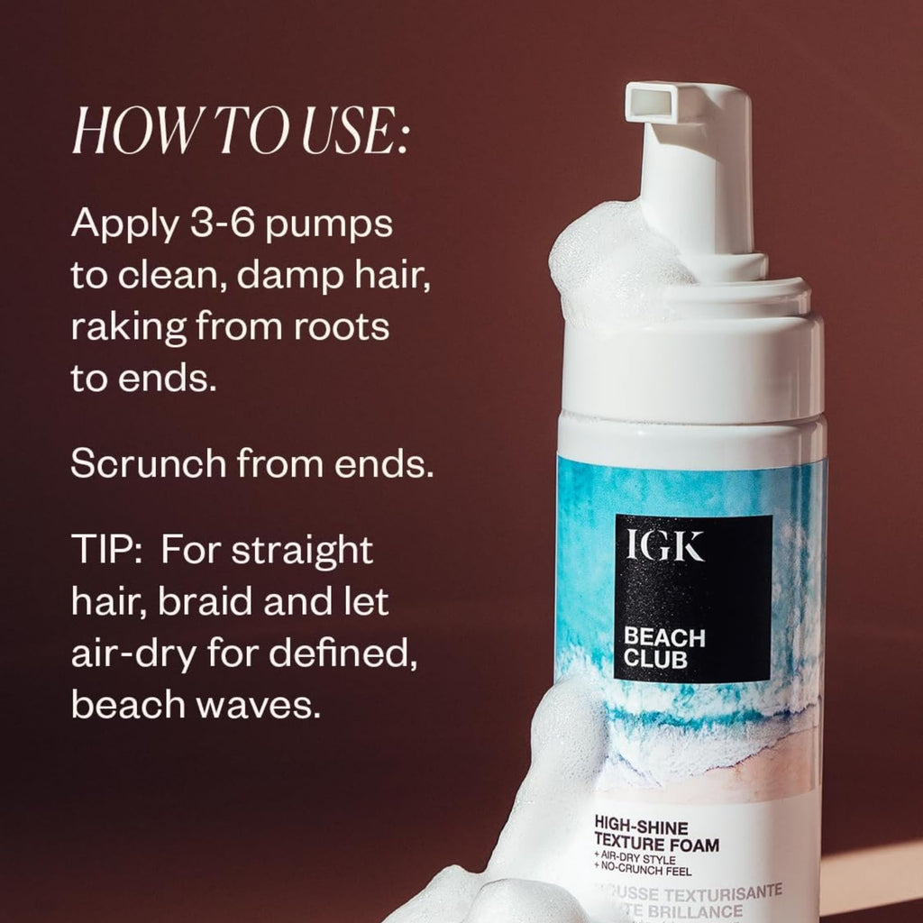 IGK Beach Club lightweight air dry styling product showing official brand label and instructions