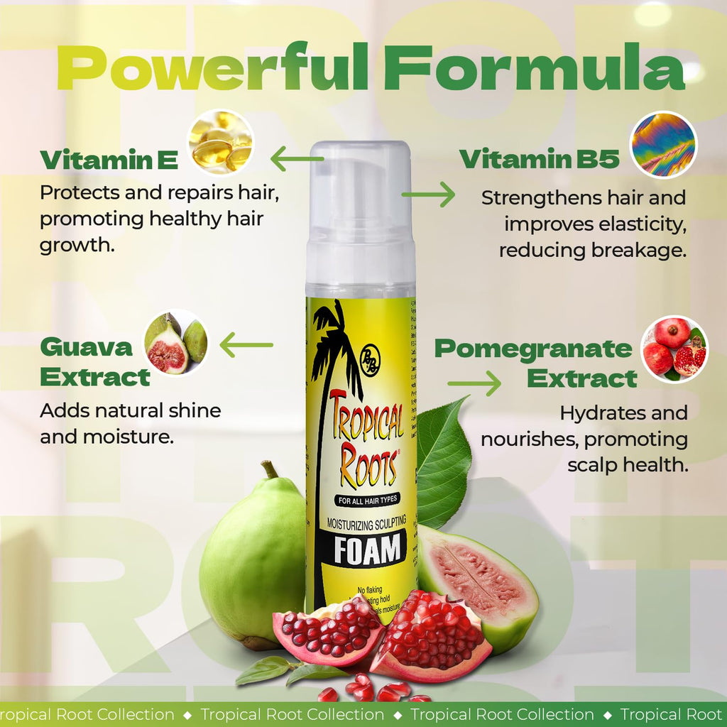 Bronner Bros Tropical Roots hair wrap foam with Vitamin E back label