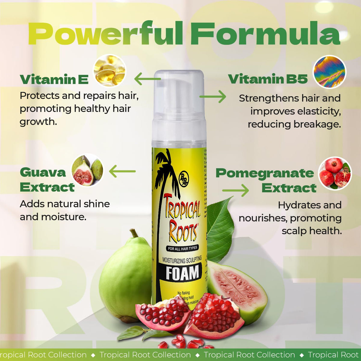 Bronner Bros Tropical Roots hair wrap foam with Vitamin E back label
