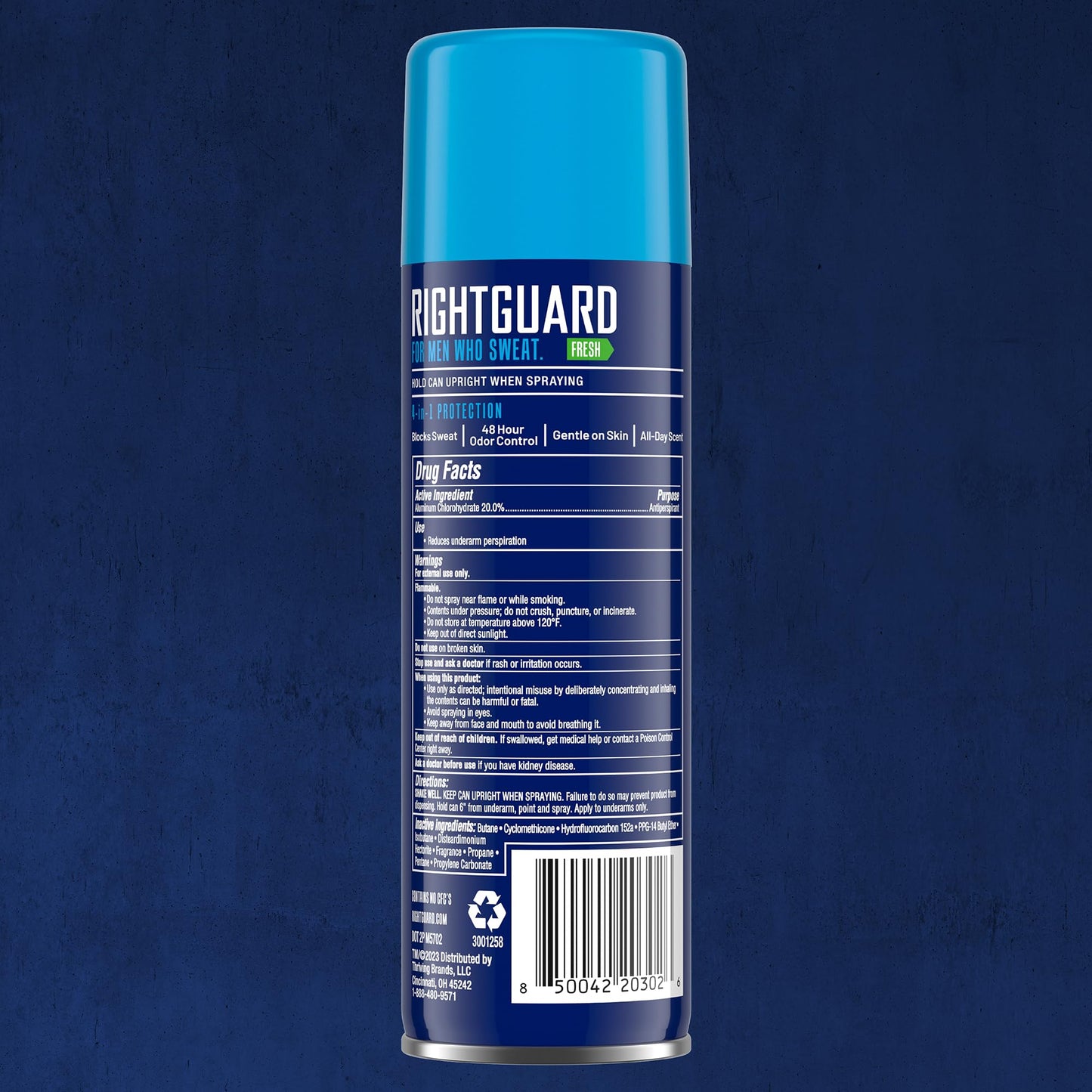 Active men sweat blocking Right Guard Sport aerosol spray application angle