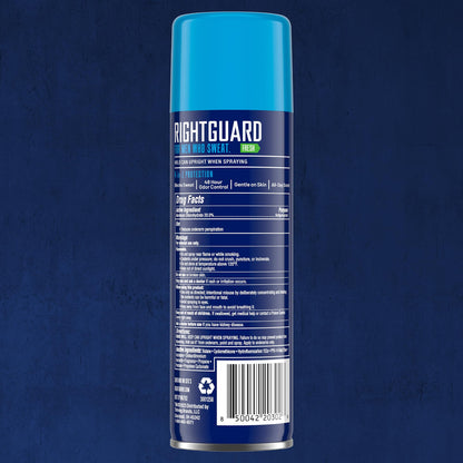 Active men sweat blocking Right Guard Sport aerosol spray application angle