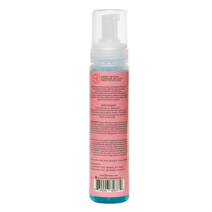 Hydrating hair styling mousse showing ingredients and usage directions