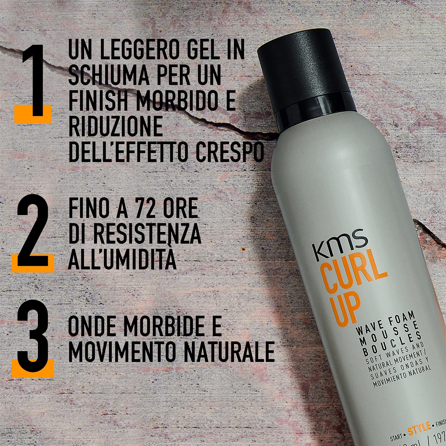 Back label of KMS curl defining wave foam showing directions for use and ingredients list.