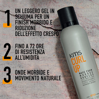 Back label of KMS curl defining wave foam showing directions for use and ingredients list.