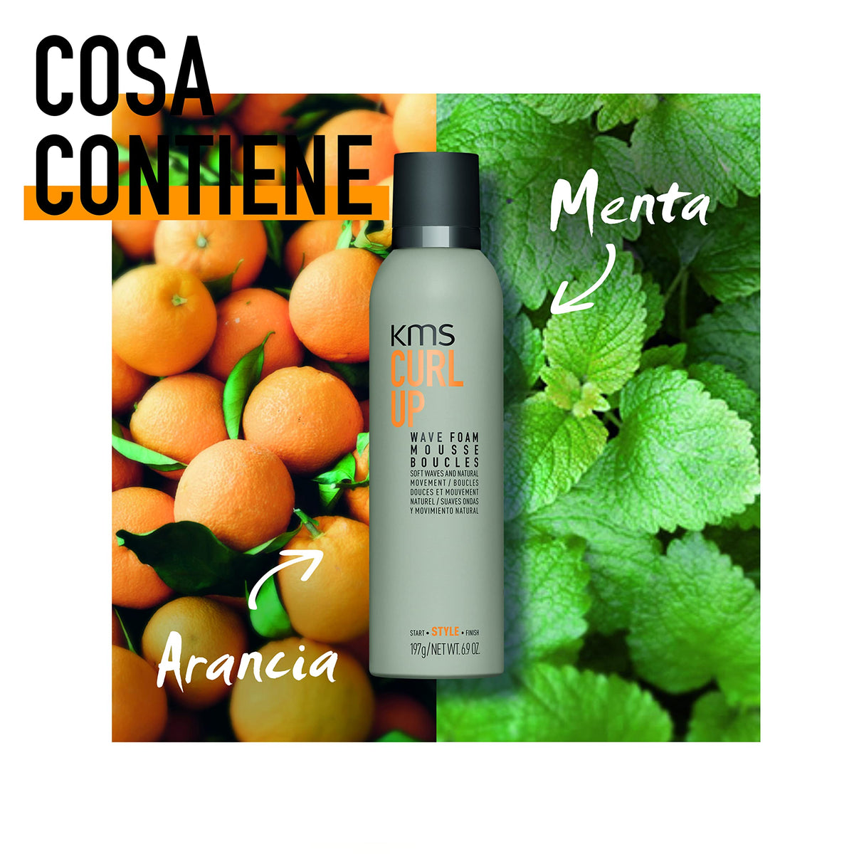 Authentic KMS hair styling mousse bottle for 72 hour humidity resistance and wave enhancement.