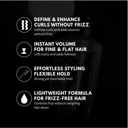 Back label of premium volumizing hair mousse with usage instructions