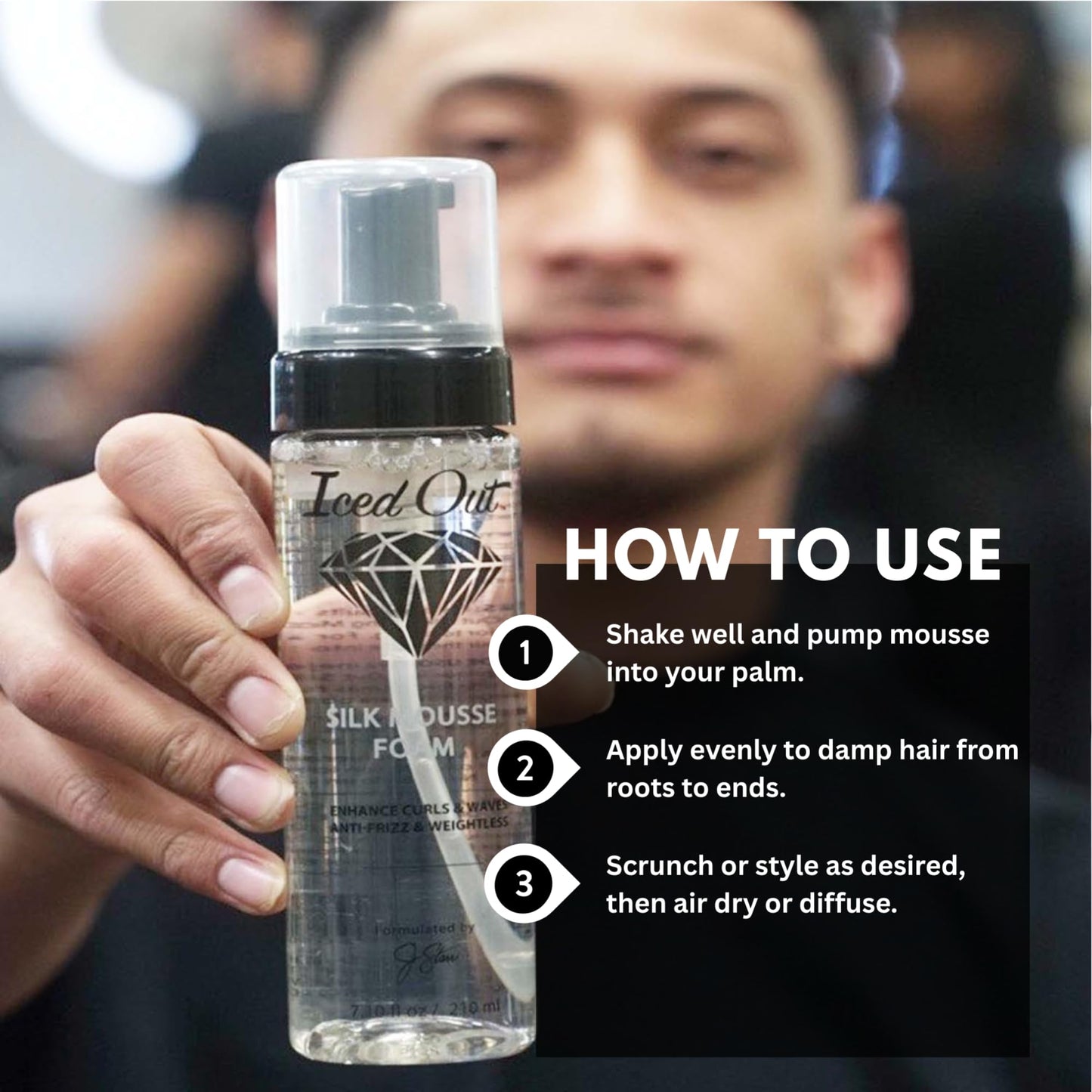 Iced Out luxury hair care collection featuring the styling foam bottle