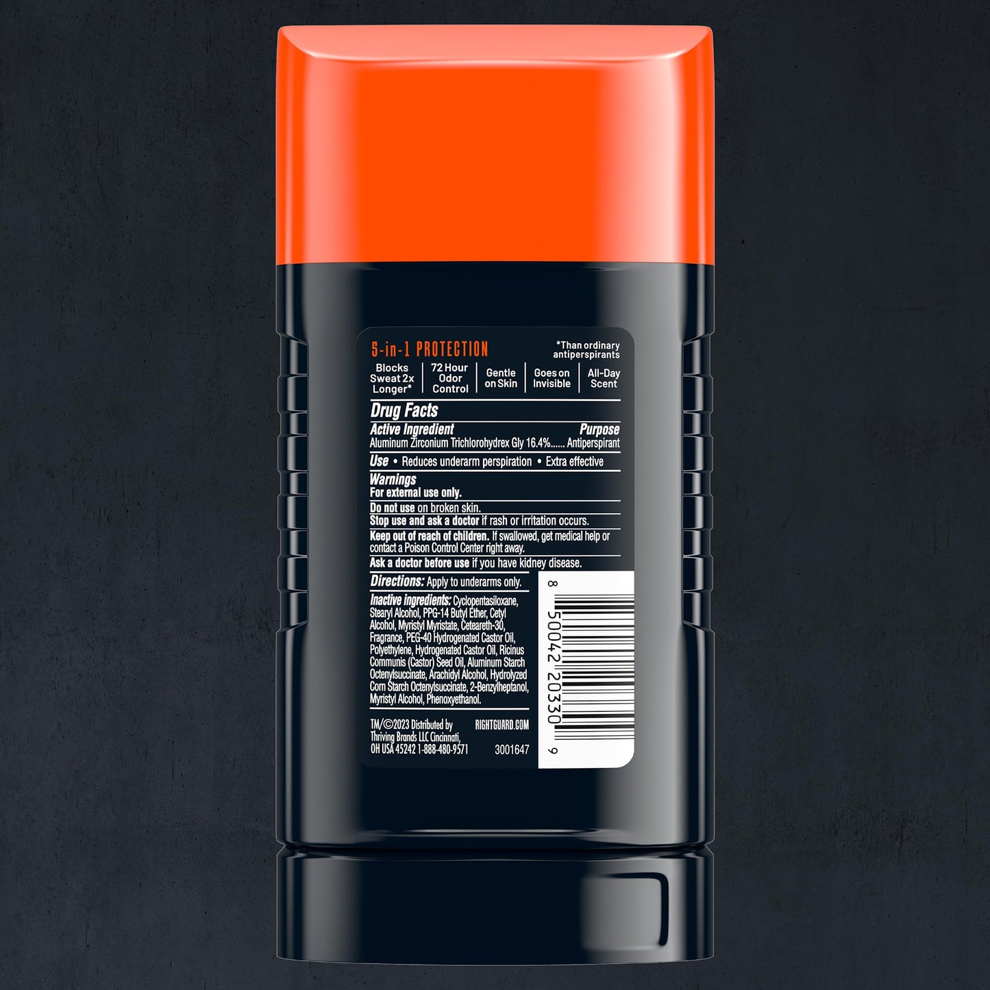 Right Guard 5-in-1 antiperspirant deodorant stick clear formula display