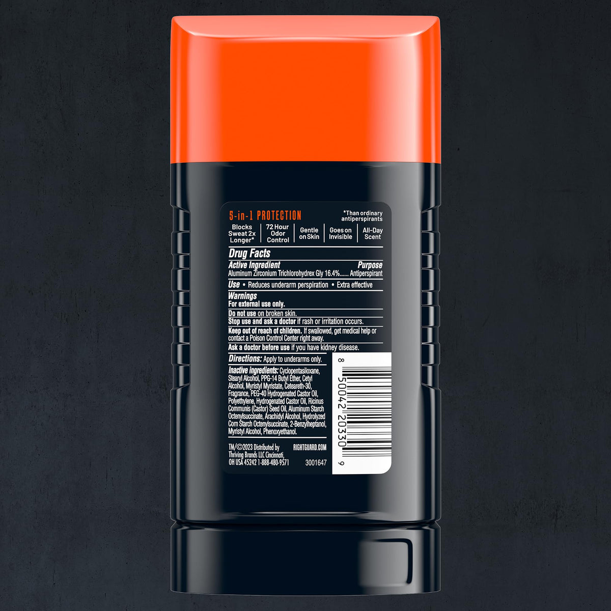 Right Guard Xtreme Defense invisible solid deodorant stick packaging details