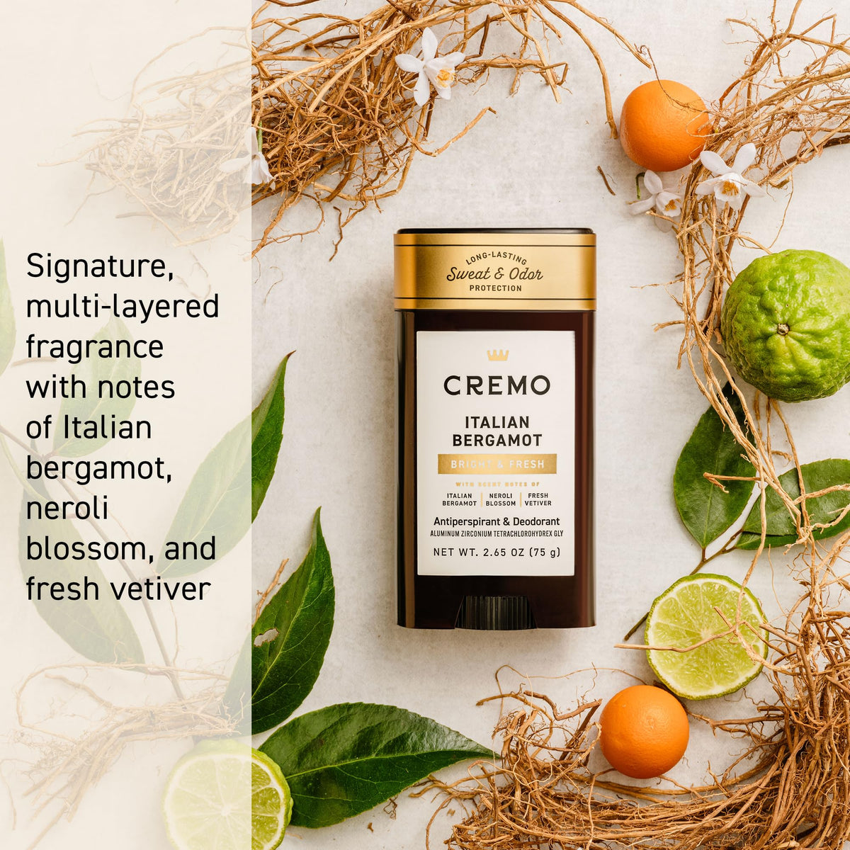Cremo Italian Bergamot Antiperspirant and Deodorant product label details