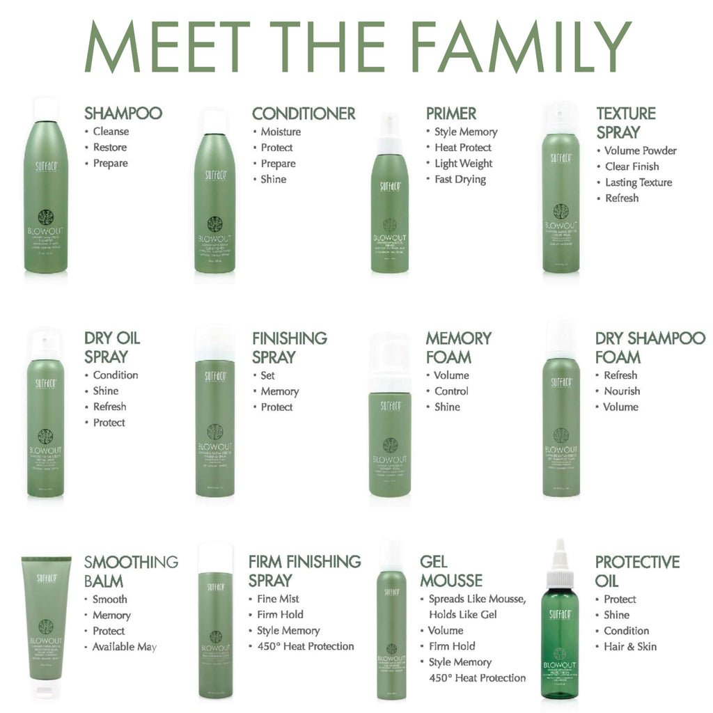 Side view of the imported Surface Hair container highlighting the sleek design of this professional volumizing mousse.