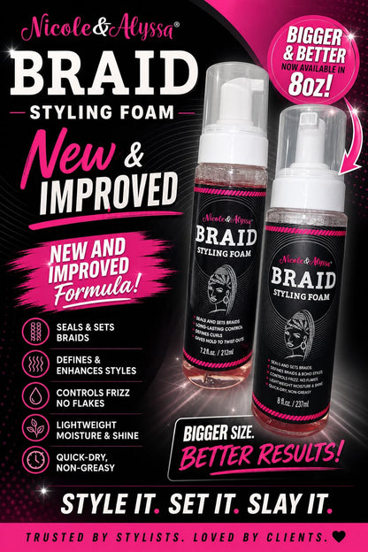 Authentic USA imported Nicole & Alyssa flake free hair styling foam for protective styles