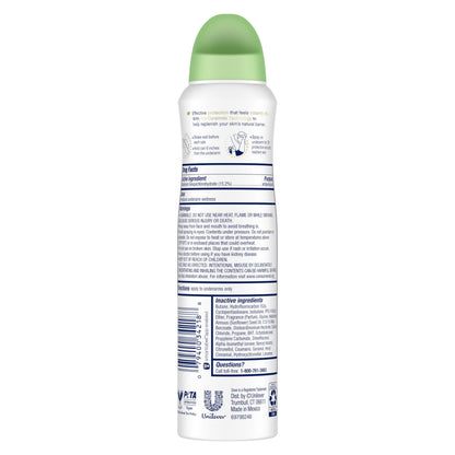 Dove cucumber green tea deodorant spray canister showing product details