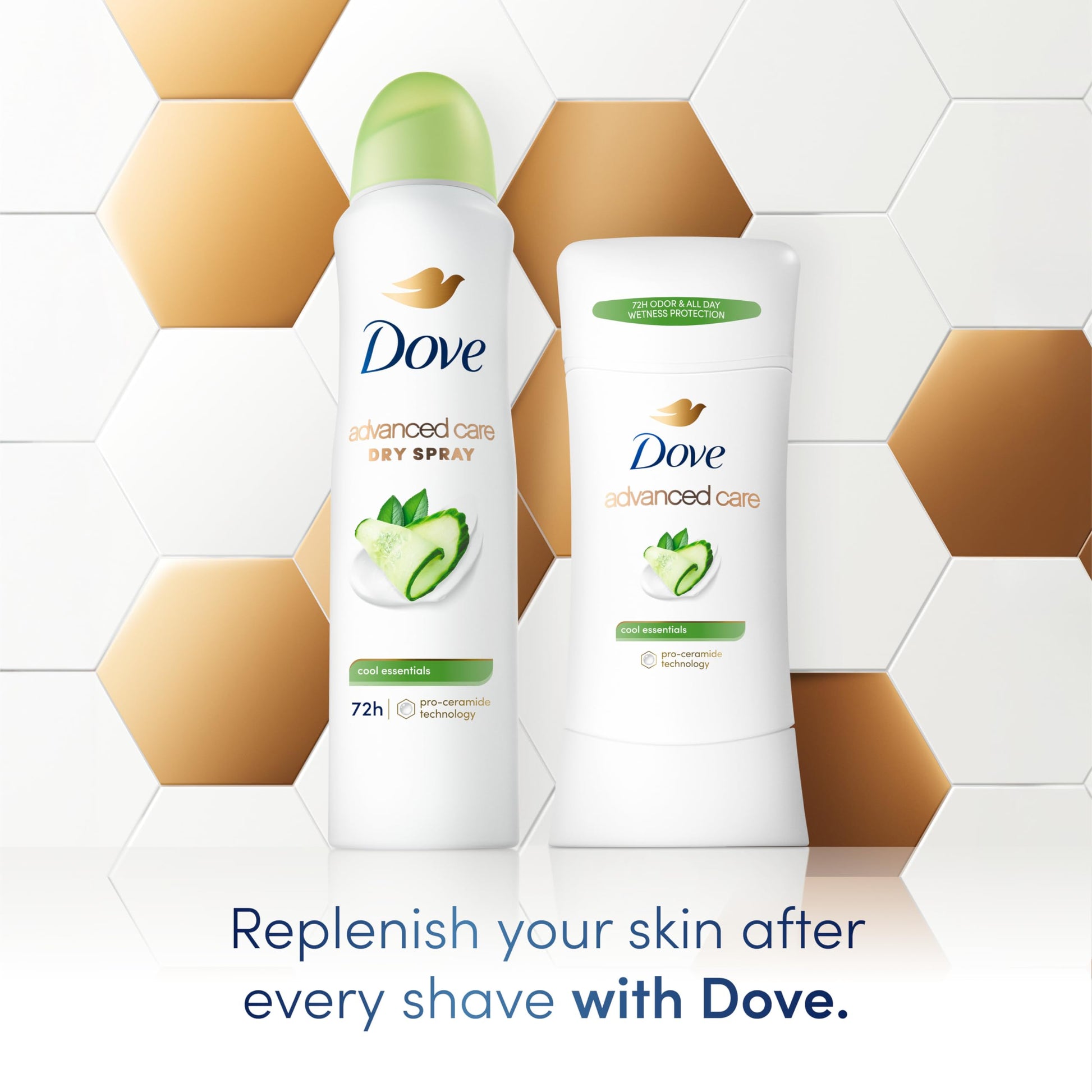 Dove Advanced Care 3.8 ounce dry spray trio showing nozzle design