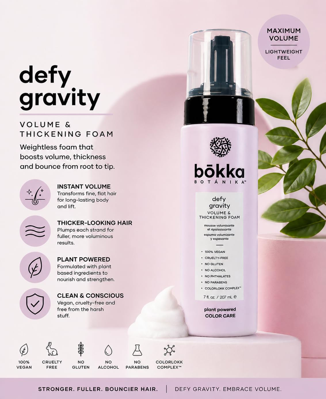 Bokka Botanika plant powered color care foaming pump bottle for fine hair styling