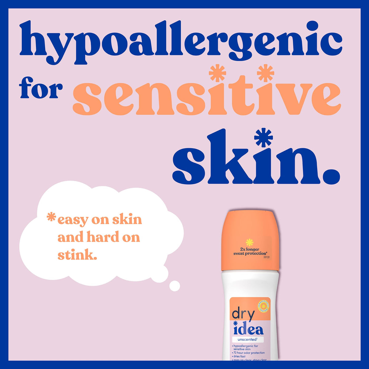 Dry Idea sensitive skin roll on deodorant container angle view