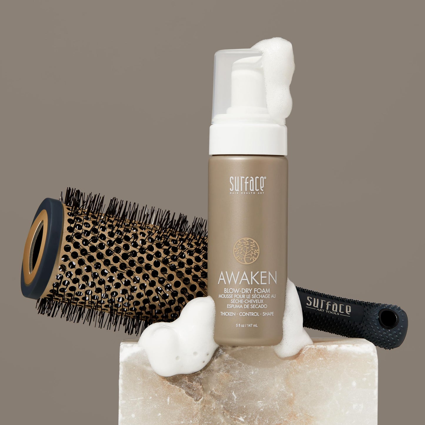 Vegan and gluten free thickening blow dry mousse product shot