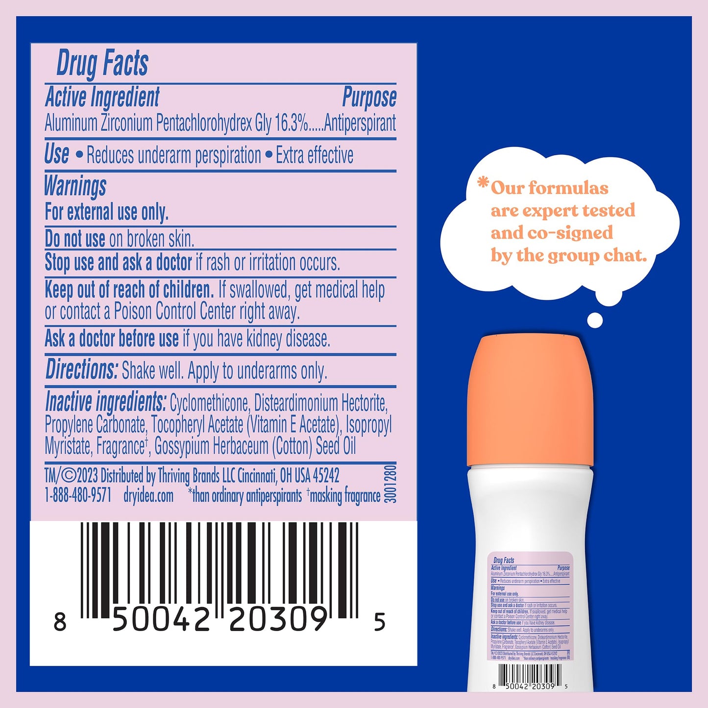 Dry Idea advanced dry unscented roll on for women showcasing the spill proof protective cap