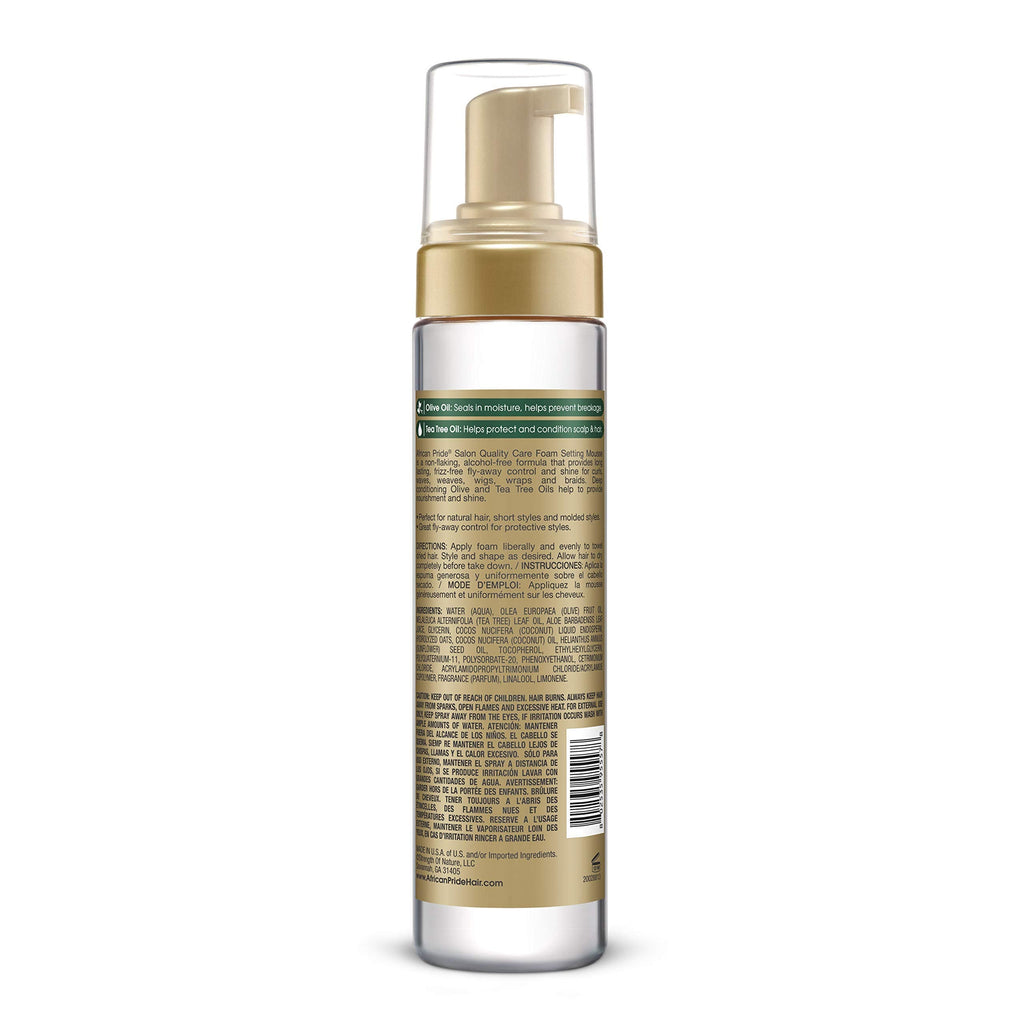 Close up of African Pride Olive Miracle mousse bottle cap and dispensing pump mechanism