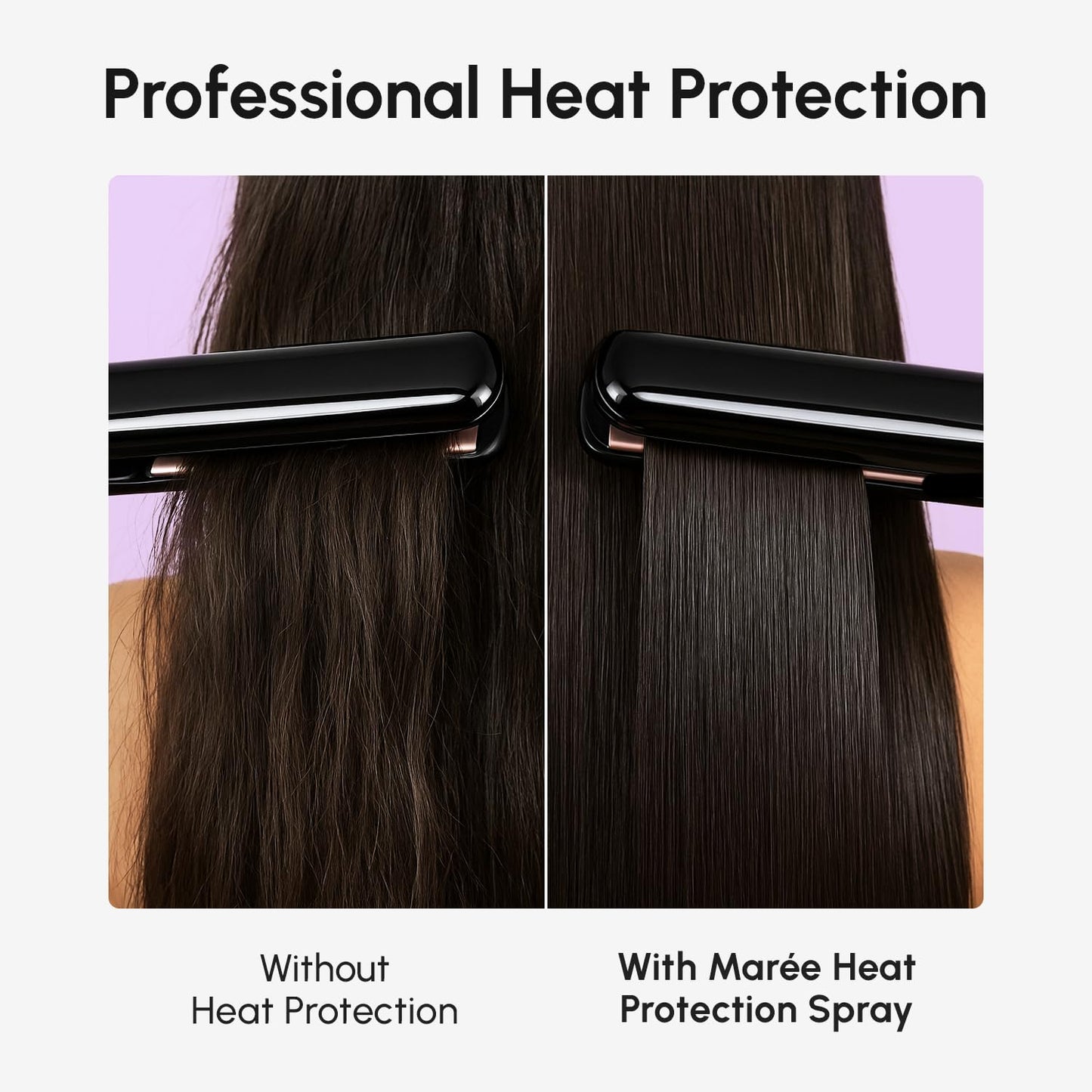 Maree thermal protection spray bottle detailing the 450 degree Fahrenheit heat shield.