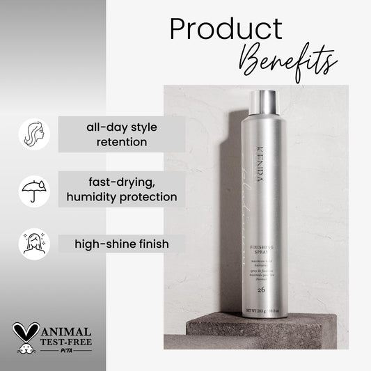 Kenra Platinum Finishing Spray 10 Ounce silver can displaying salon styling benefits