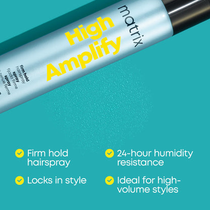 Matrix silicone free vegan styling mist being sprayed for strong hold root lift.