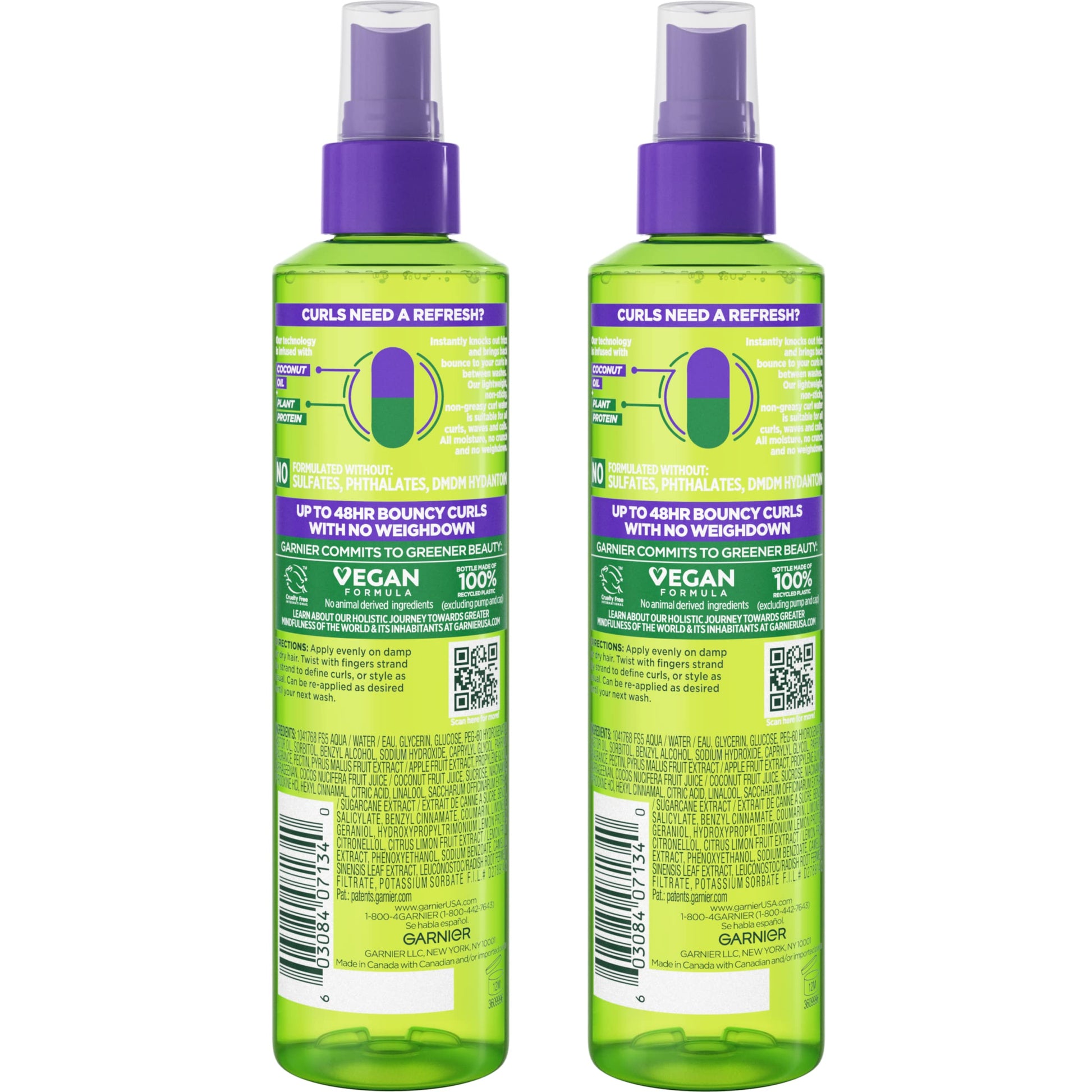 Sulfate free curl refreshing spray with coconut water ingredient callout