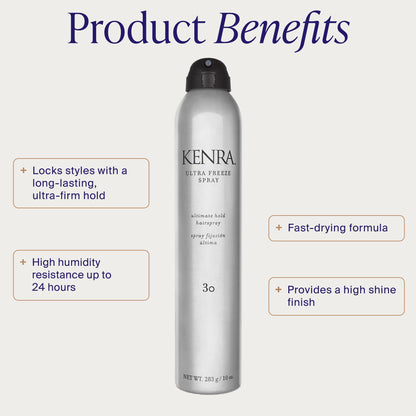 Kenra Ultra Freeze Spray 30 professional ultra-firm aerosol canister for all hair types.