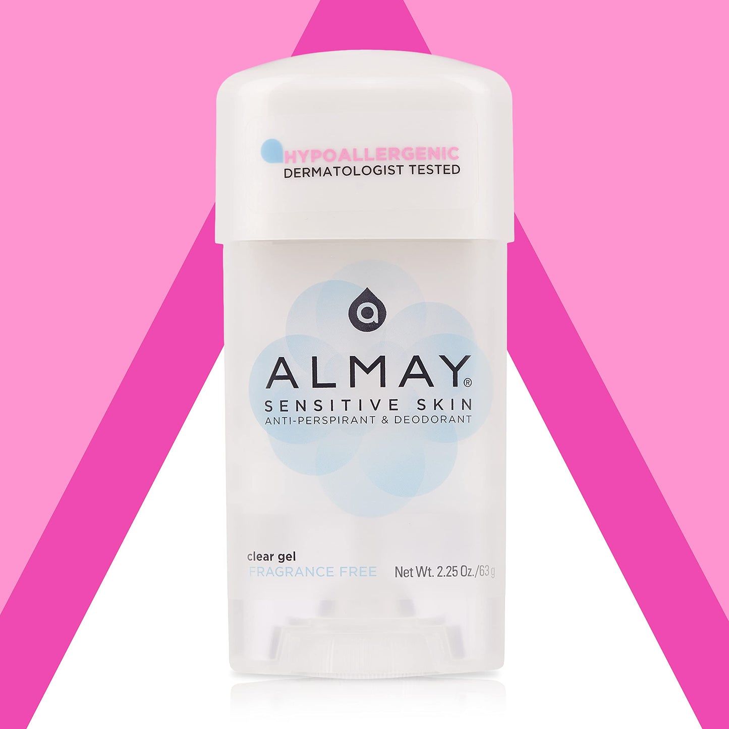 Authentic imported Almay fragrance free women antiperspirant container highlighting maximum wetness protection