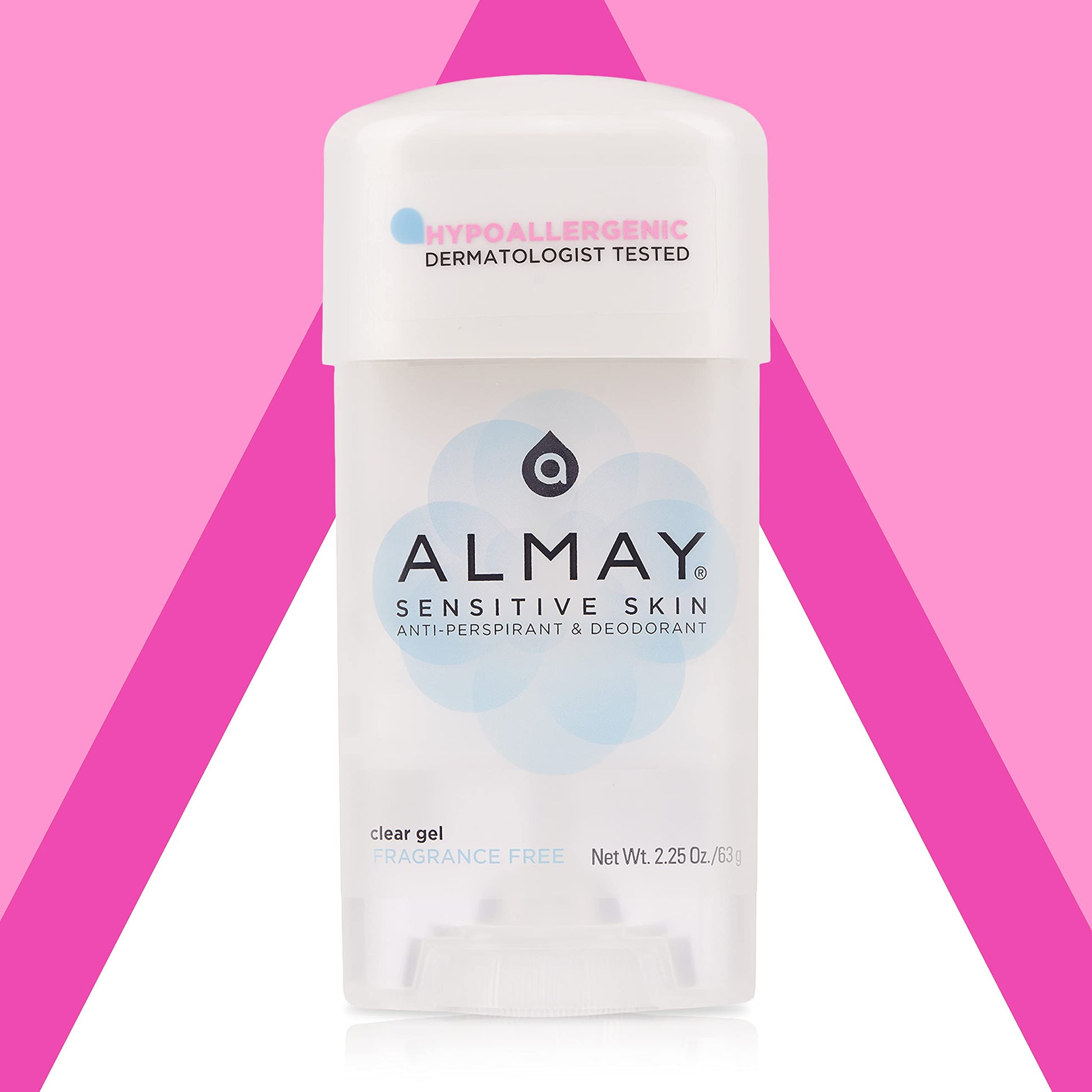 Authentic imported Almay fragrance free women antiperspirant container highlighting maximum wetness protection