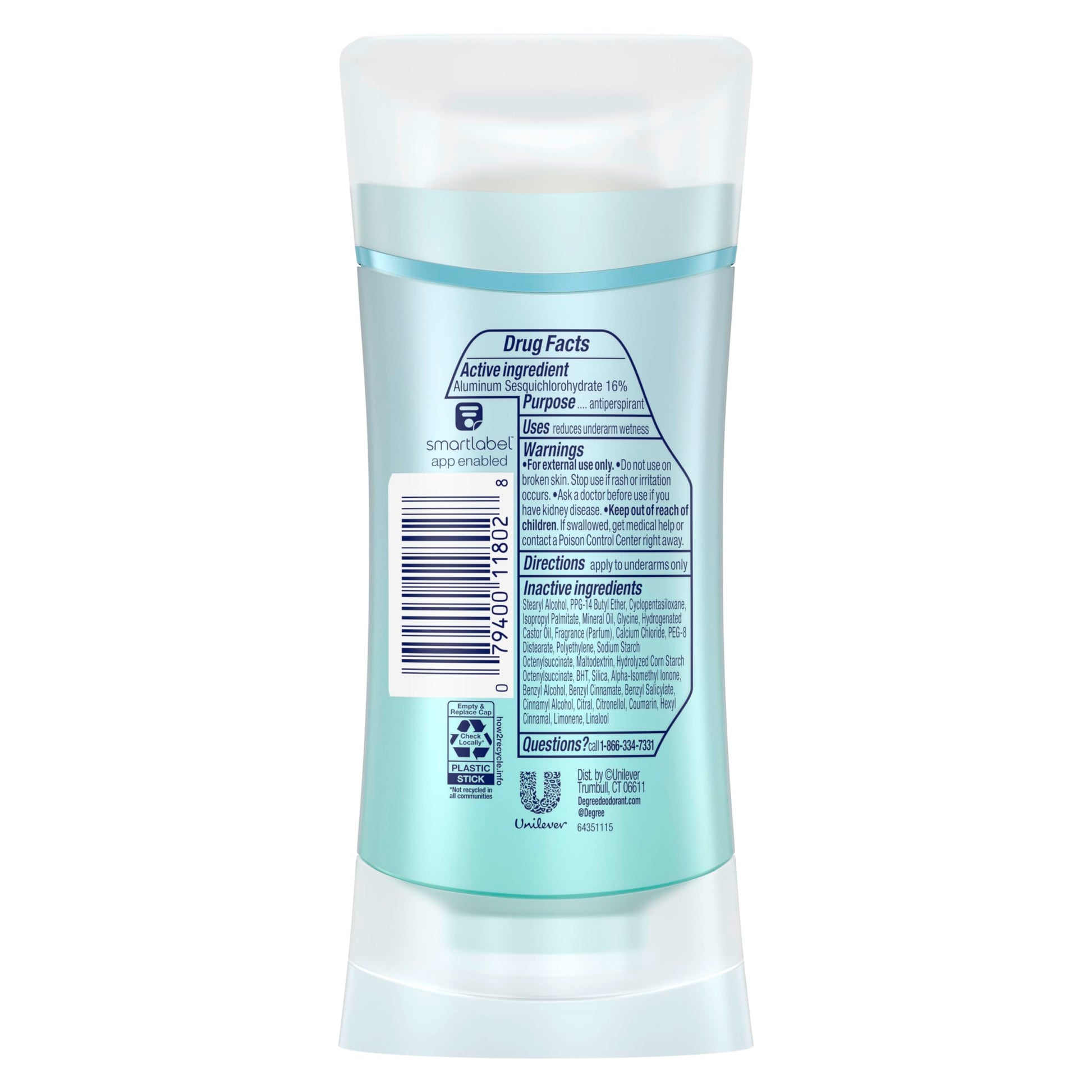Degree women seventy two hour sweat and odor protection stick showing packaging details