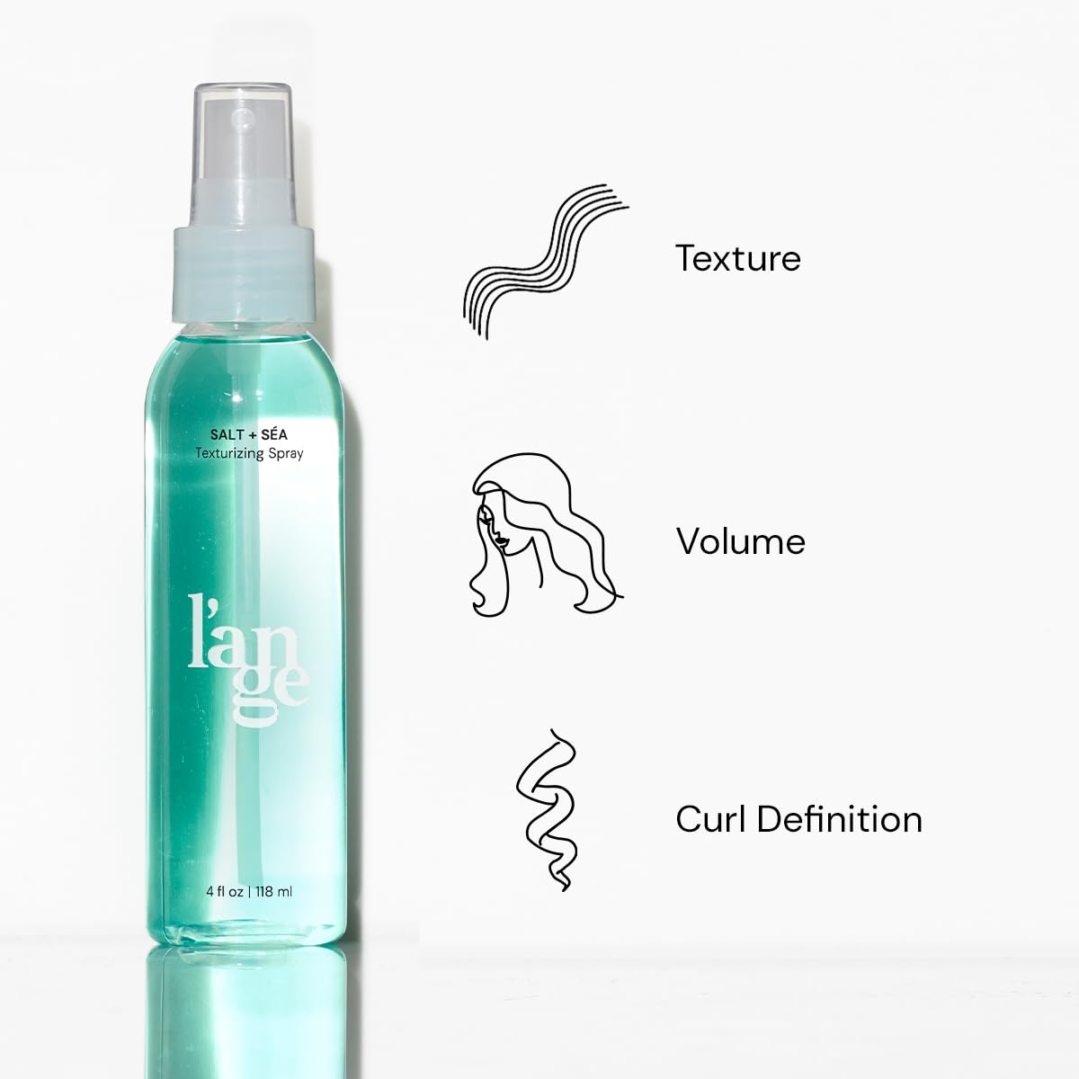 Premium USA imported L'ange Hair salt spray bottle showcasing four fluid ounces size