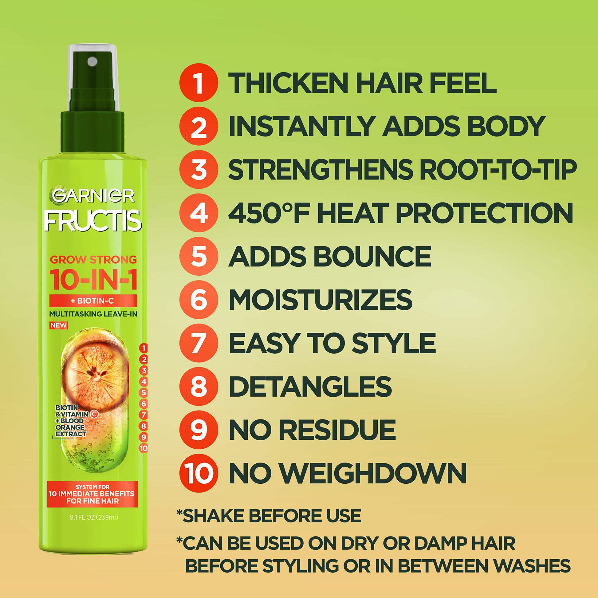 Back label view showing benefits and heat protection instructions for thin hair