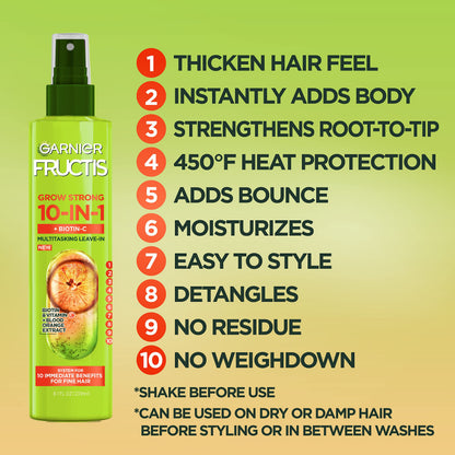 Back label view showing benefits and heat protection instructions for thin hair