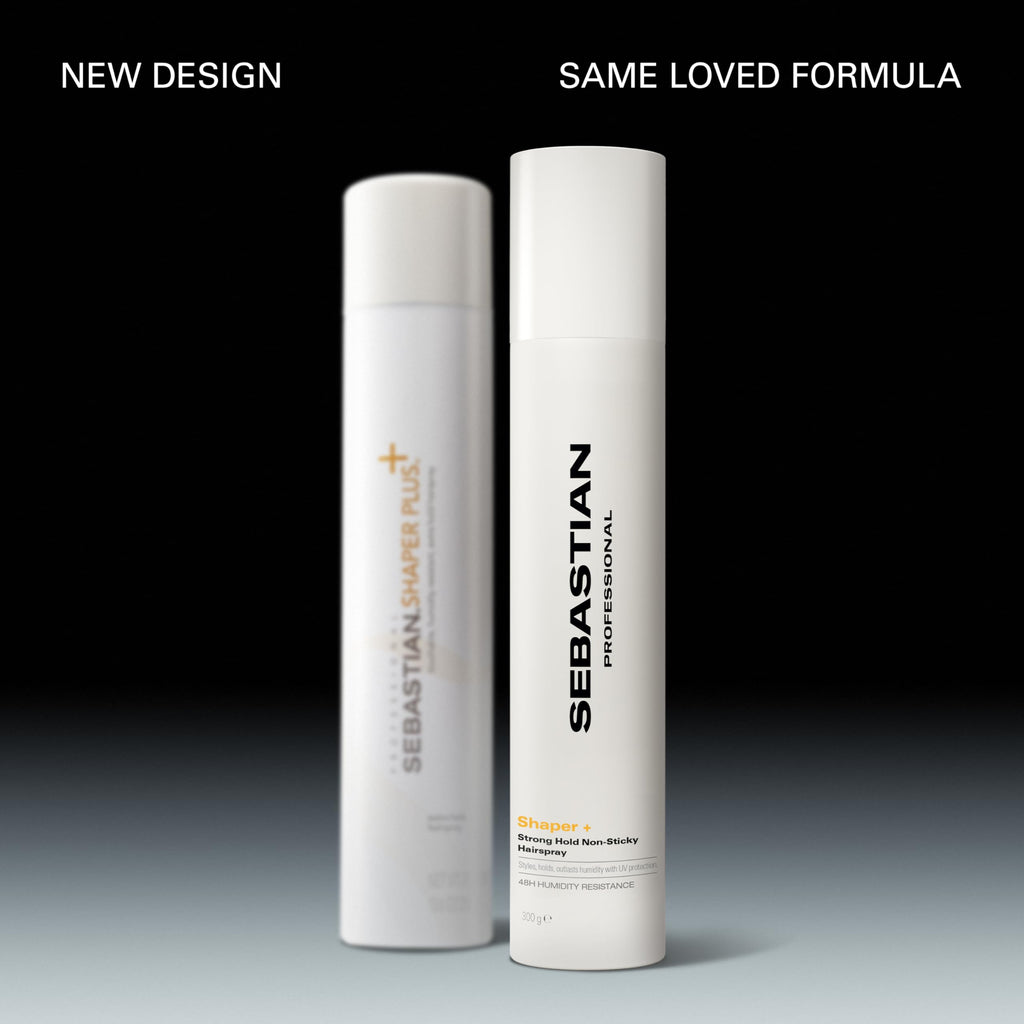 Sebastian Professional Shaper Plus extra hold hairspray 10.6 Ounce packaging showcasing benefits