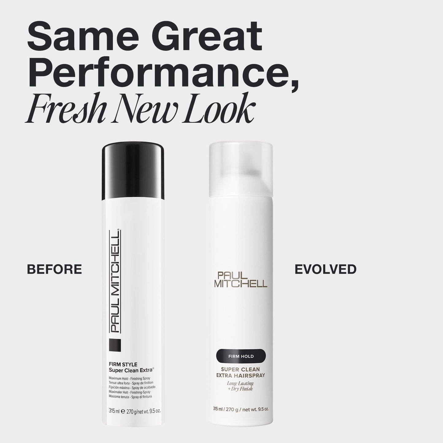 Paul Mitchell maximum firm hold hairspray showing the nozzle and fresh look packaging.