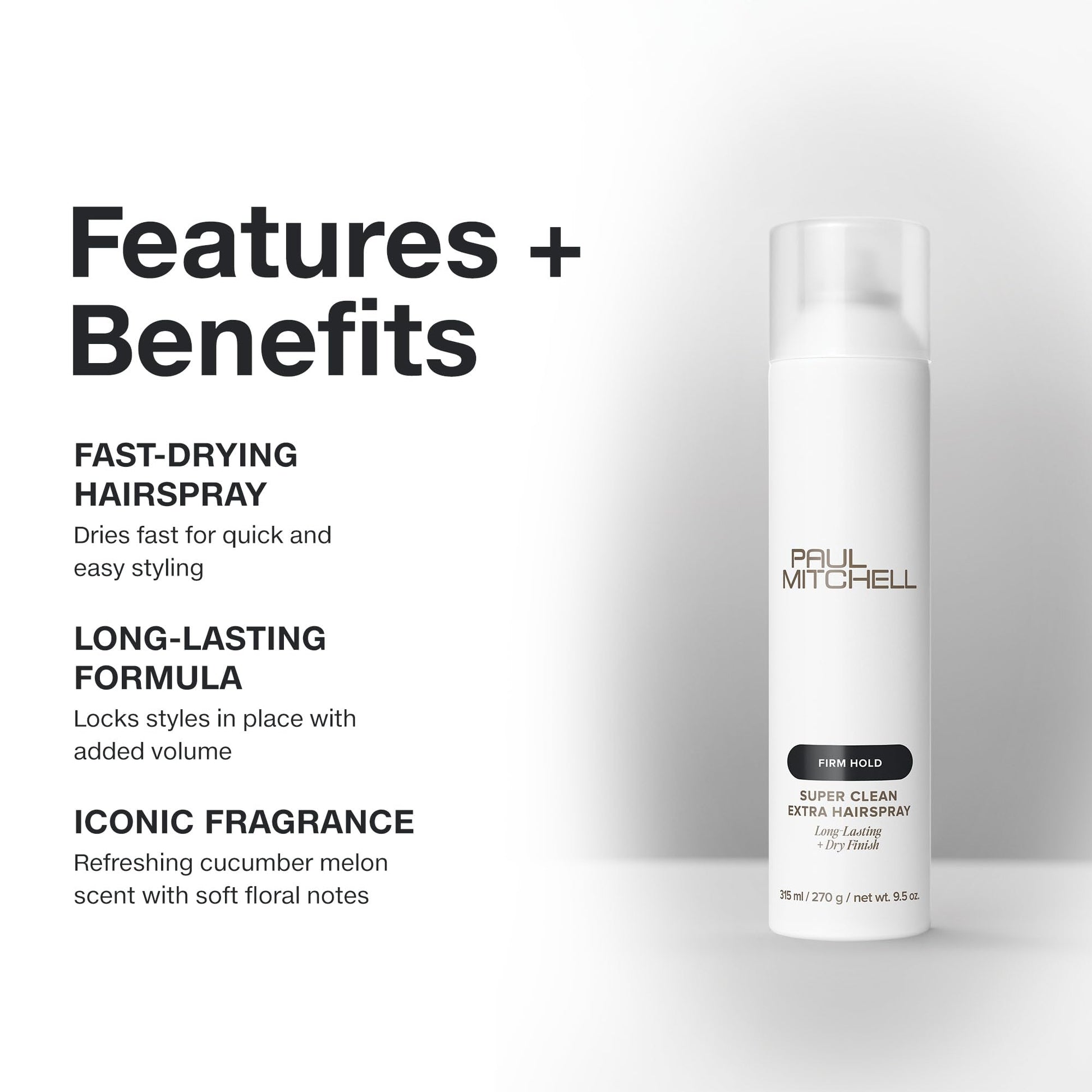 Back label of Paul Mitchell Super Clean Extra spray detailing the vegan and paraben-free formula.