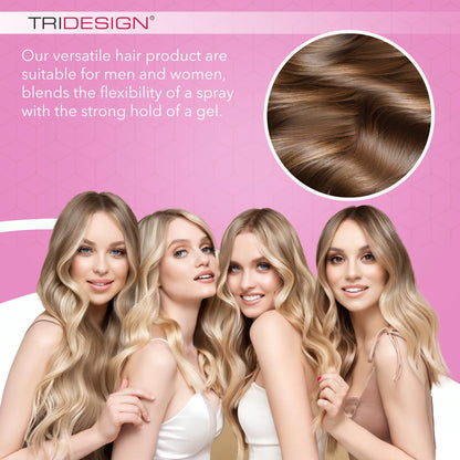 TRIDESIGN Aerogel Volumizing Hairspray standing upright showcasing the premium imported branding.