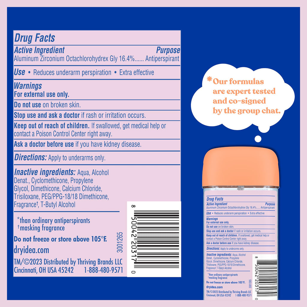 Dry Idea unscented seventy two hour deodorant packaging