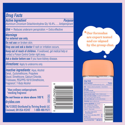 Dry Idea unscented seventy two hour deodorant packaging