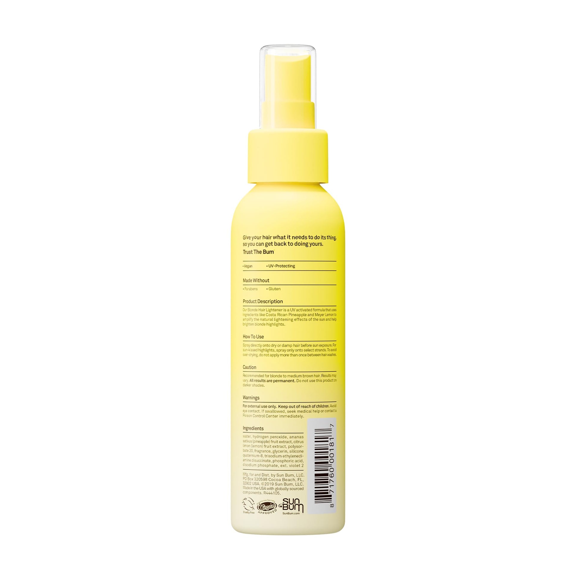 Sun Bum blonde formula beach hair care product highlighting protective features against humidity.